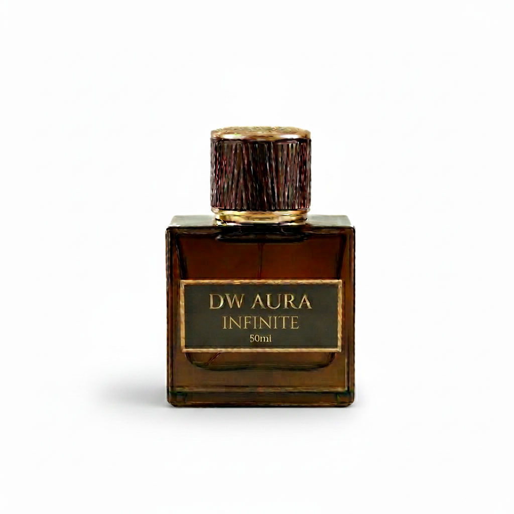 Perfume bottle labeled 'DW Aura Gentleman's Code' on a light background