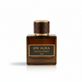 Brown DW Aura Savage Spirit perfume bottle on a light gray background